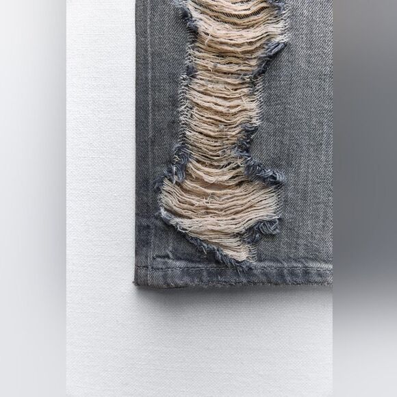 ZARA TRF MID-RISE WIDE LEG RIPPED JEANS - Picture 4 of 6